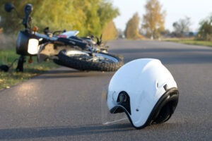 A motorcycle after an accident. Find out how a motorcycle accident lawyer can help if your accident involves a hit-and-run driver.