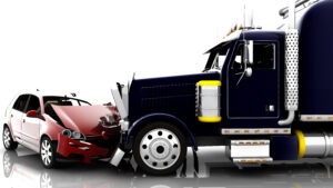 A car and truck after an accident. Our team can explain what a truck accident lawyer does.