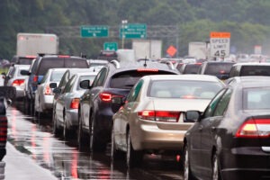 A crowded interstate during rush hour.