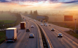 Drivers commute down a busy highway in Evansville.