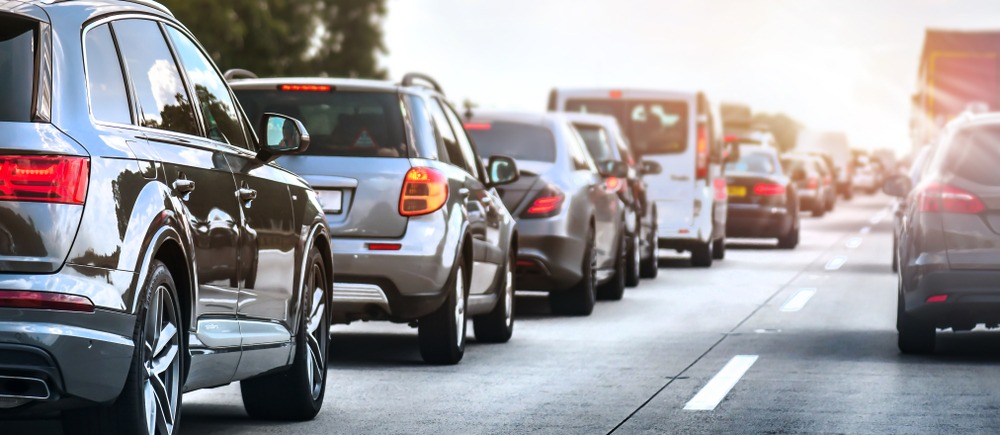 Cars in traffic on an interstate highway