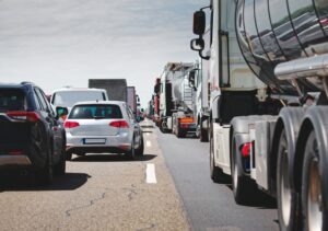 A traffic jam caused by a severe truck collision on Borman Expressway in Indiana.