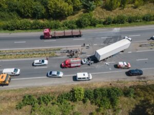 Overhead view of a crash involving a truck on one of the top five most dangerous highways in America for trucking accidents